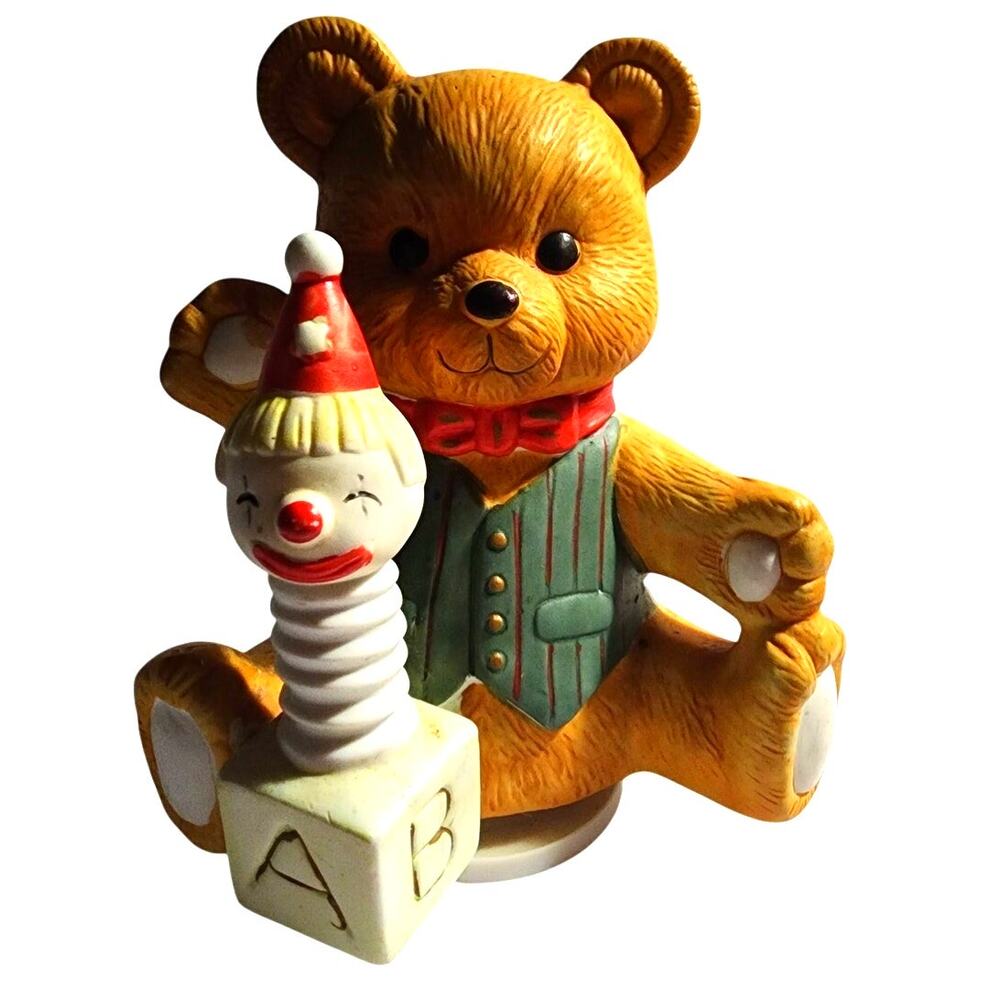 Vintage Ceramic Teddy Bear Revolving Music Box Pop Goes The Weasel